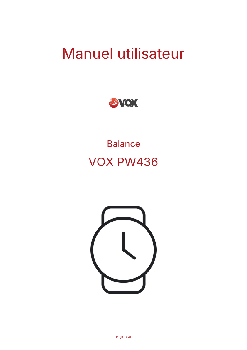 Page n°1 - Manuel utilisateur VOX PW436