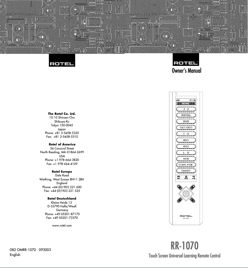 Page 1 of the manual User Manual Rotel RR-1070