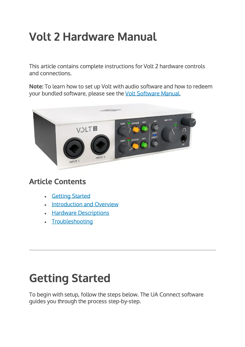 Page 1 de la notice Manuel utilisateur Universal Audio Volt 2