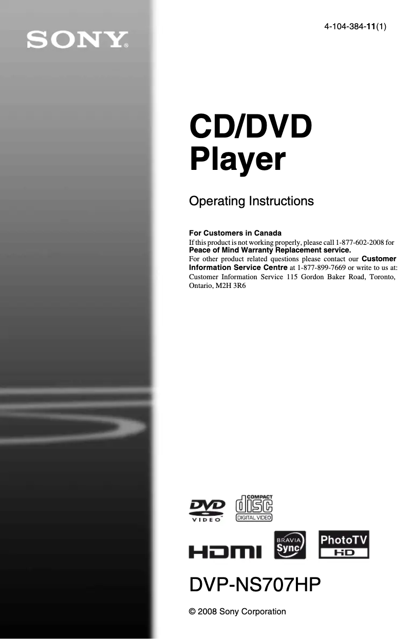 Page n°1 - Manuel utilisateur Sony DVP-NS707HP