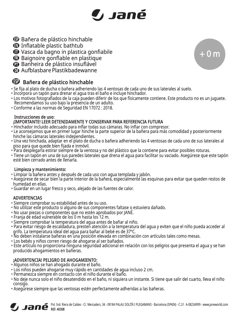 Page 1 de la notice Manuel utilisateur Jane Bathtub