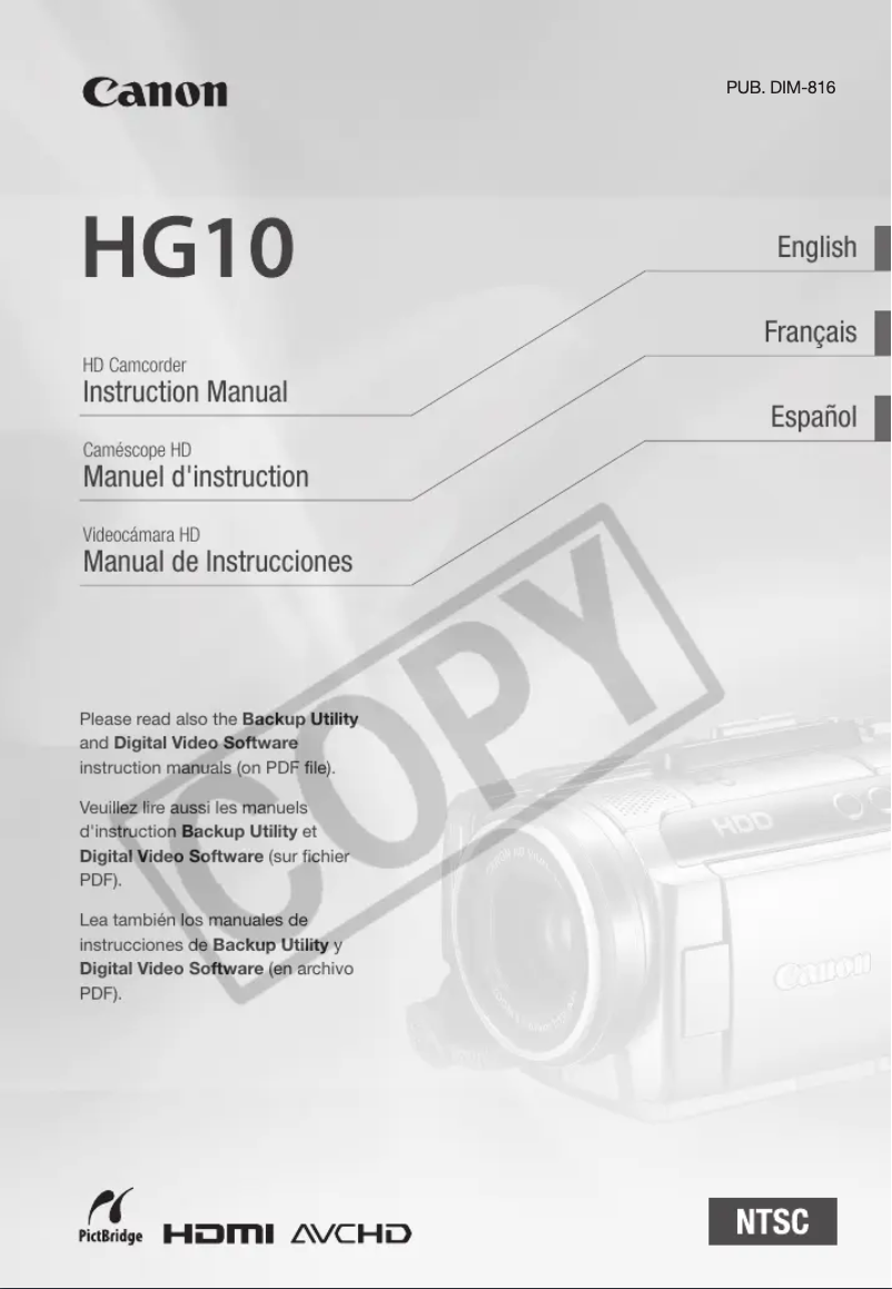 Image de la première page du manuel de l'appareil VIXIA HG10