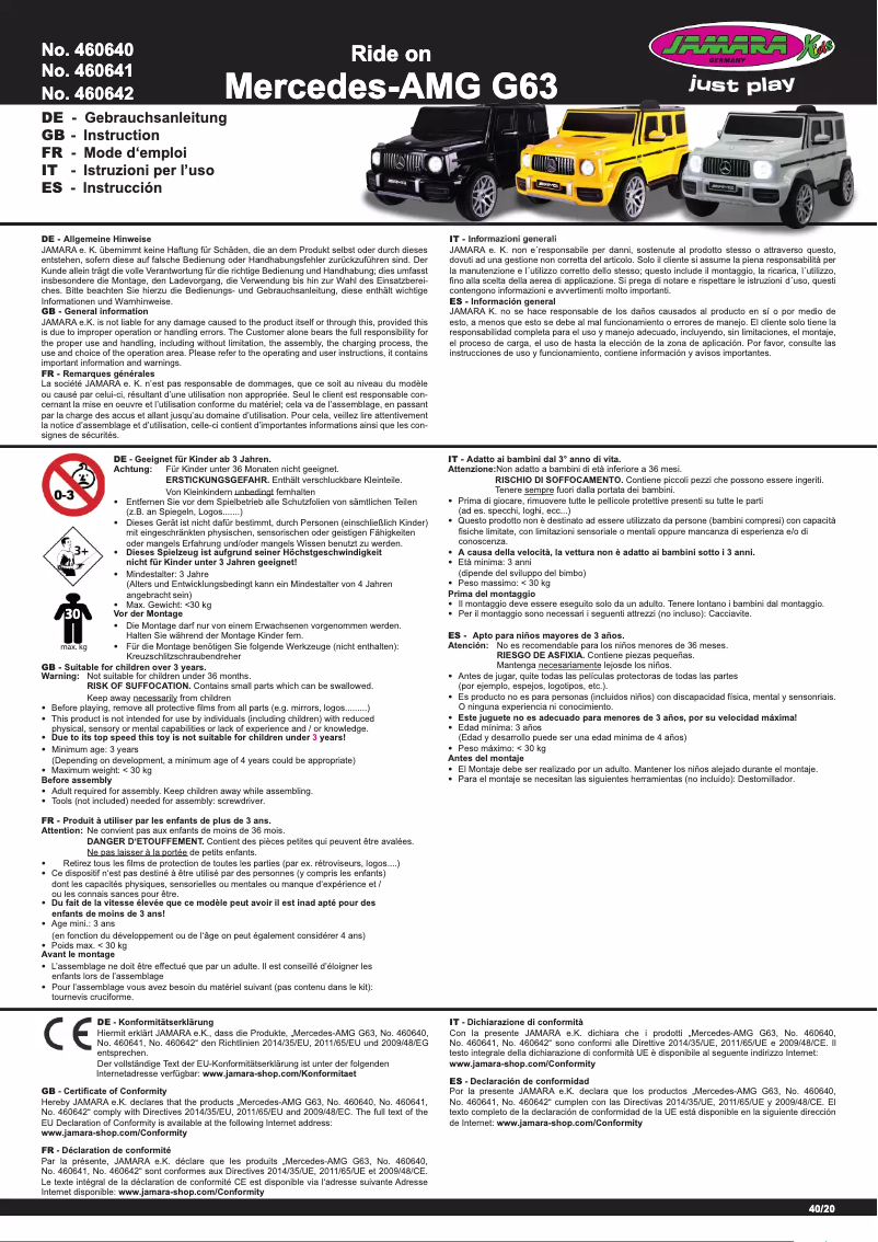 Page n°1 - Manuel utilisateur Jamara Ride-on Mercedes-Benz AMG G63