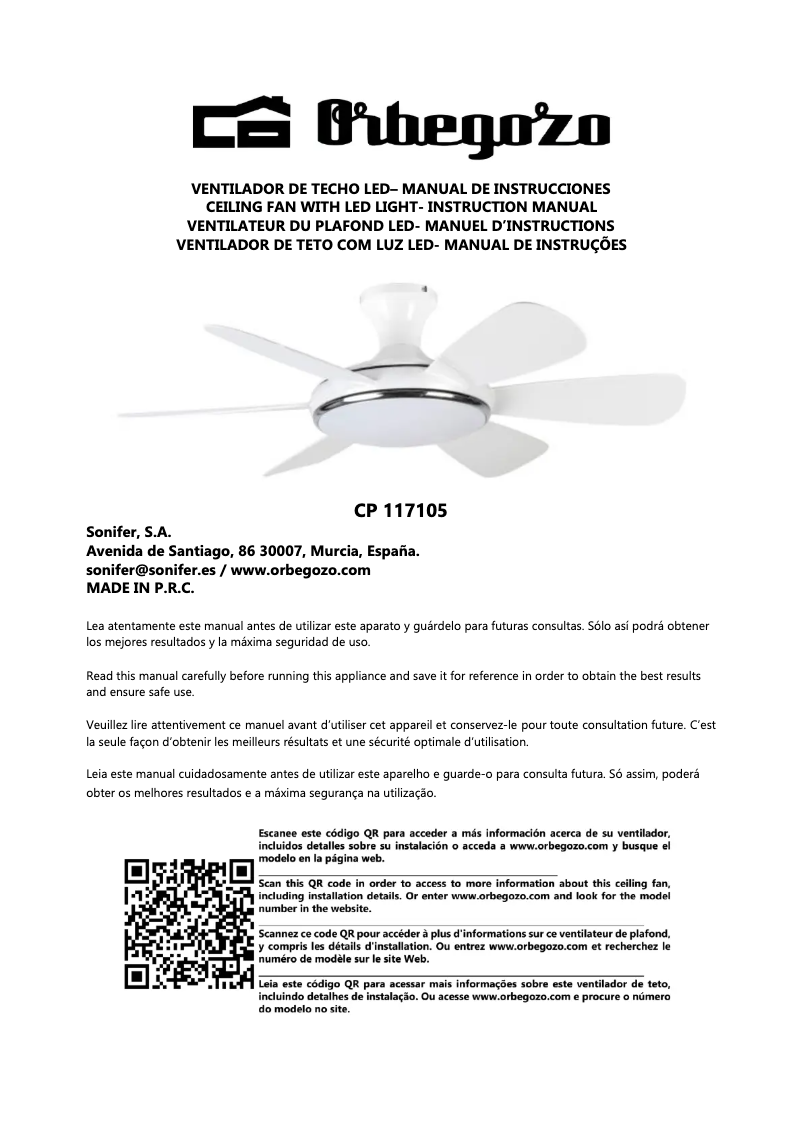 Page n°1 - Manuel utilisateur Orbegozo CP 117105