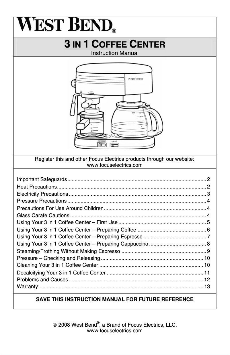 Page 1 de la notice Manuel utilisateur WestBend 55108
