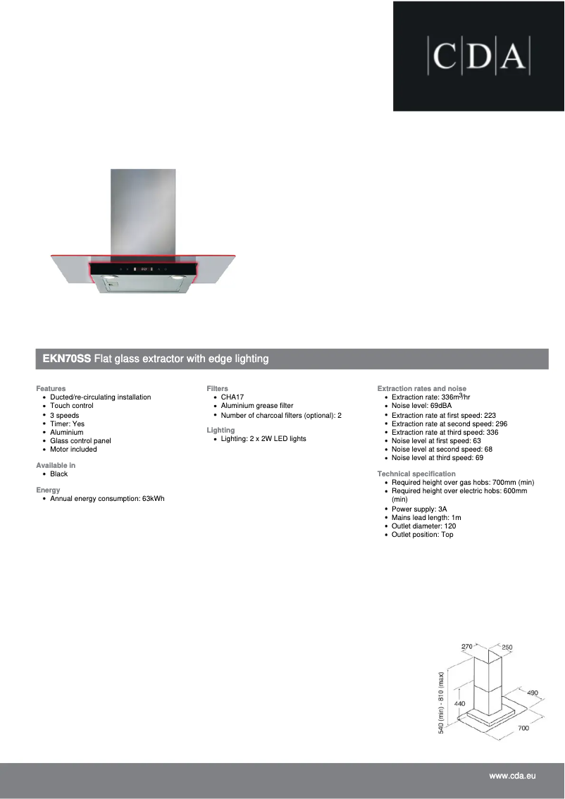 Page n°1 - Fiche technique CDA EKN70SS