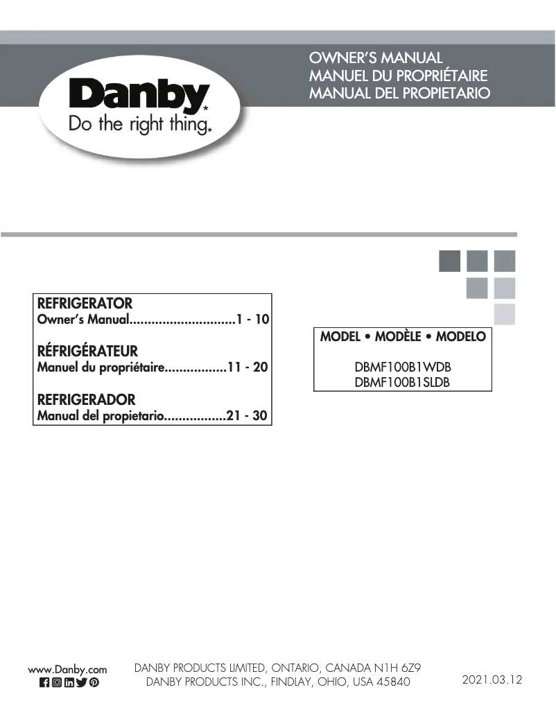 Page n°1 - Manuel utilisateur Danby DBMF100B1SLDB