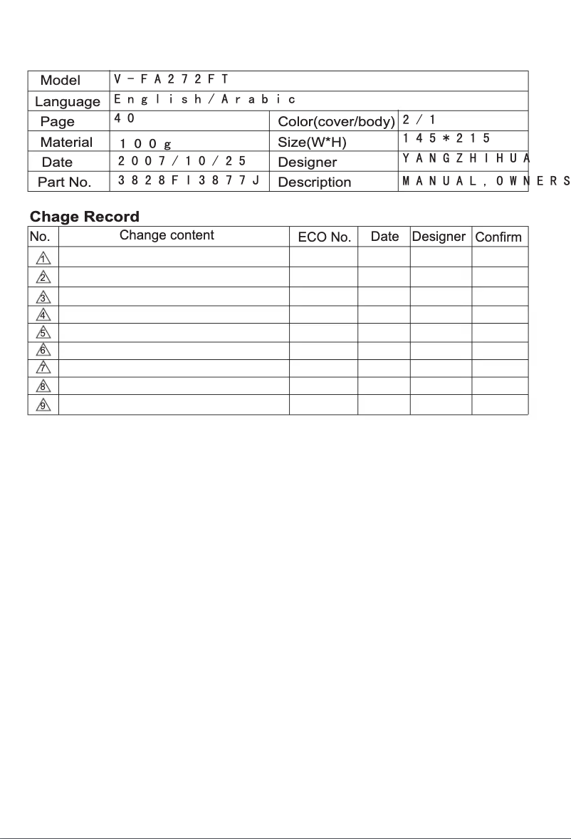 Image de la première page du manuel de l'appareil V-FA272FT