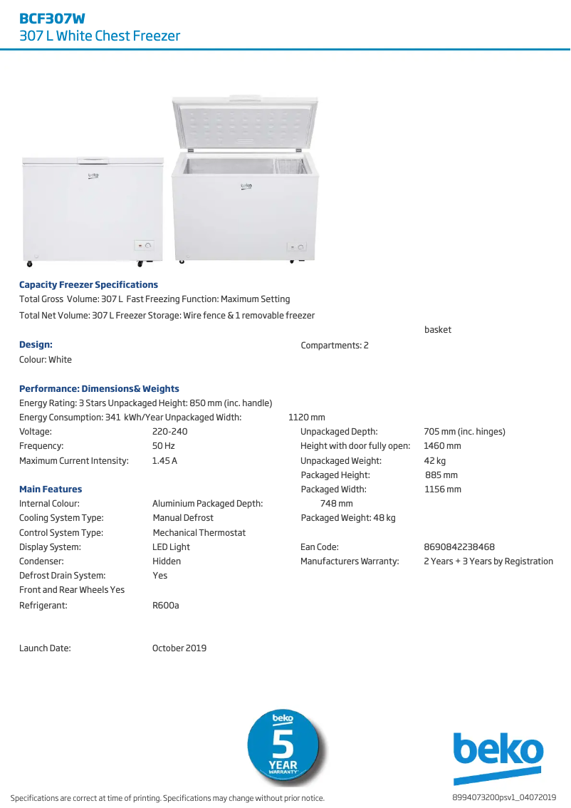 Image de la première page du manuel de l'appareil BCF307W