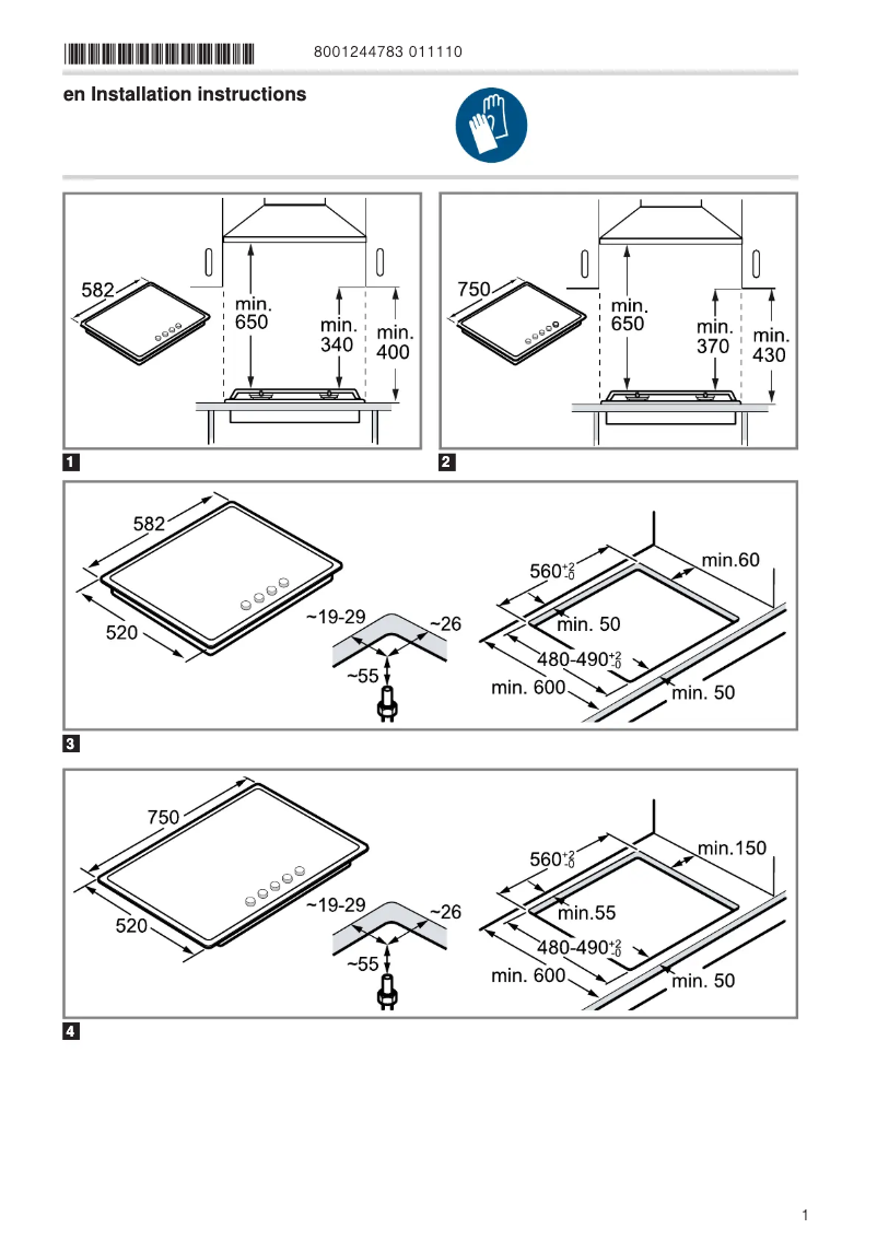 Page 1 de la notice Guide d'installation Bosch PGH6B5B62Z