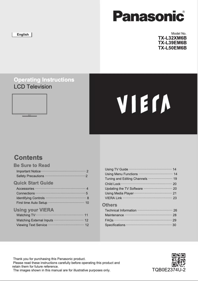 Página 1 del manual Manual de usuario Panasonic Viera TX-L50EM6B