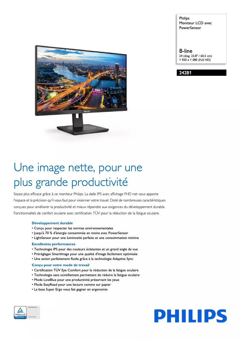 Page 1 de la notice Fiche technique Philips B Line 242B1