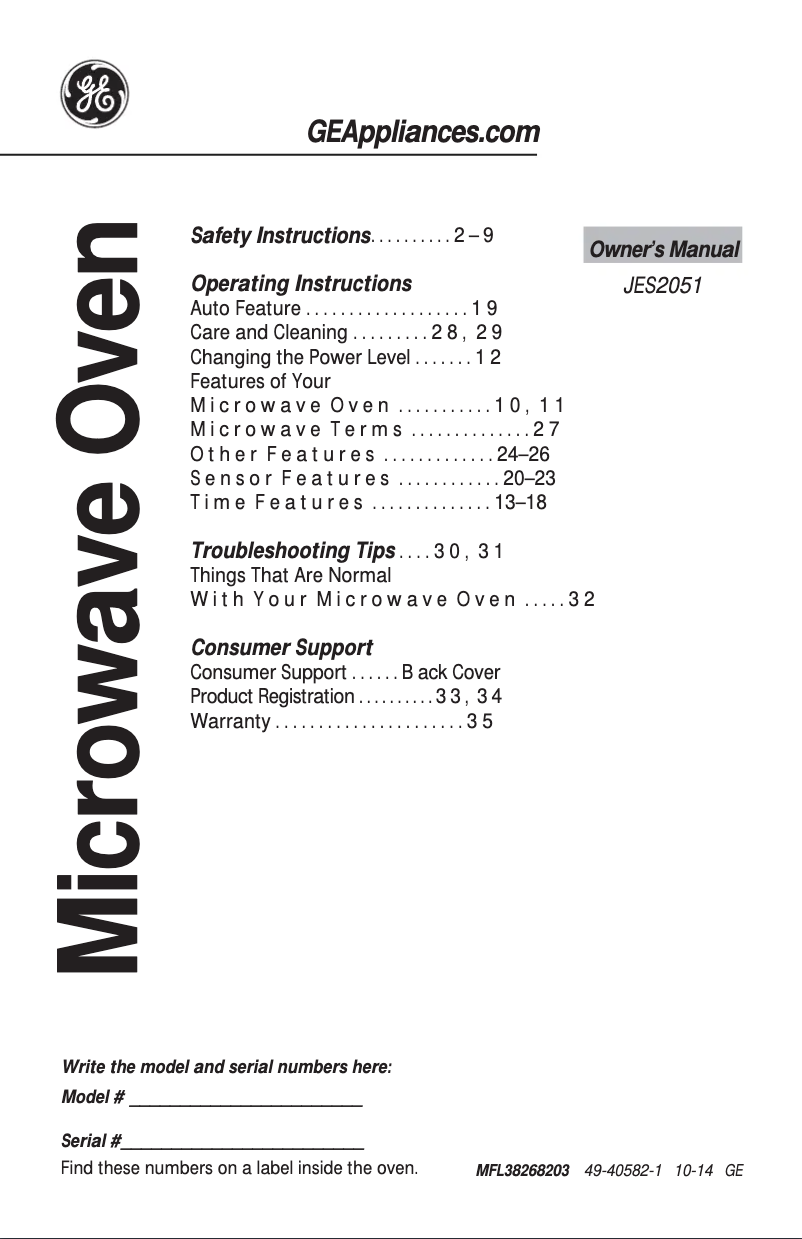 Página 1 del manual Manual de uso y mantenimiento GE JES2051DNBB