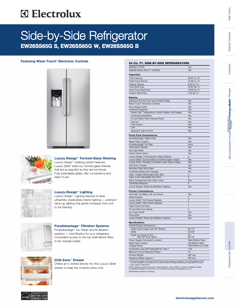 Page 1 de la notice Fiche technique Electrolux EW26SS65GW