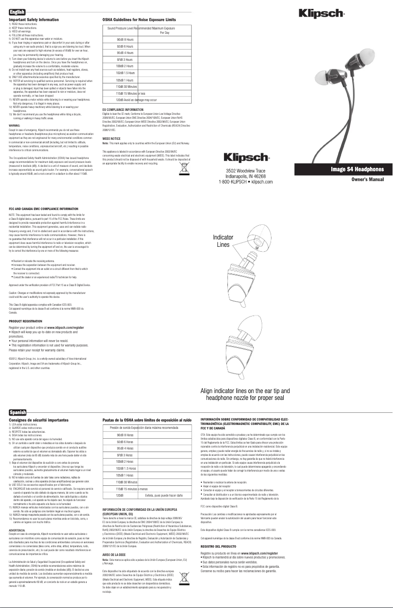 Page 1 de la notice Manuel utilisateur Klipsch S4 (II)