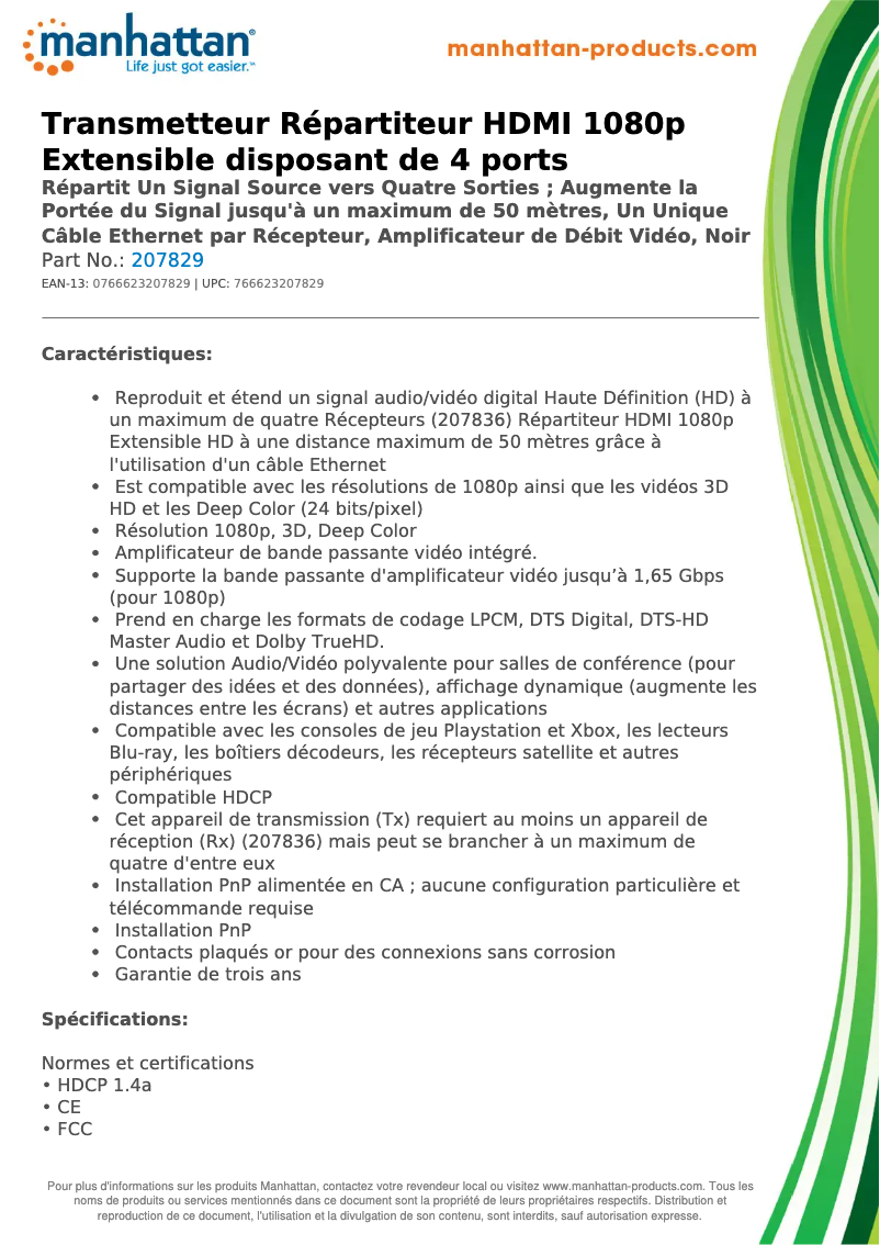 Page 1 de la notice Fiche technique Manhattan 207829