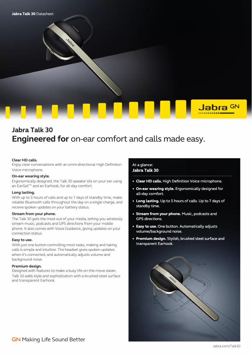 Page 1 de la notice Fiche technique Jabra Talk 30