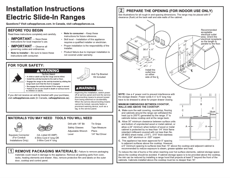 Page n°1 - Guide d'installation GE Café CHS985SELSS