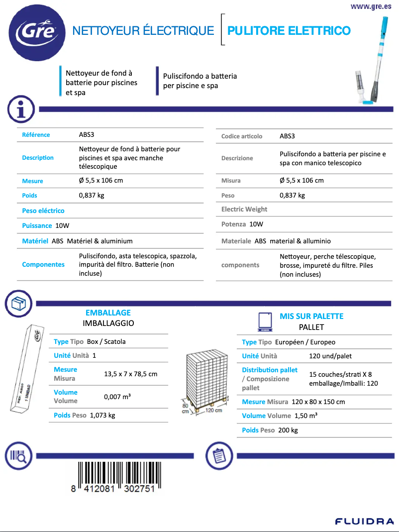 Página 1 del manual Ficha técnica Gre ABS3