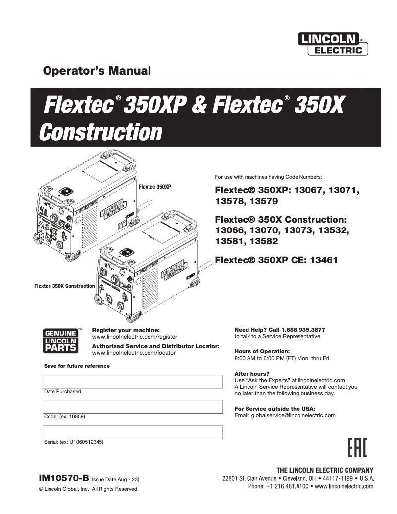 Imagen de la primera página del manual del dispositivo Flextec 350XP
