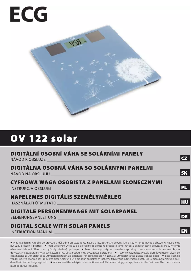 Page n°1 - Manuel utilisateur ECG OV 122 Solar