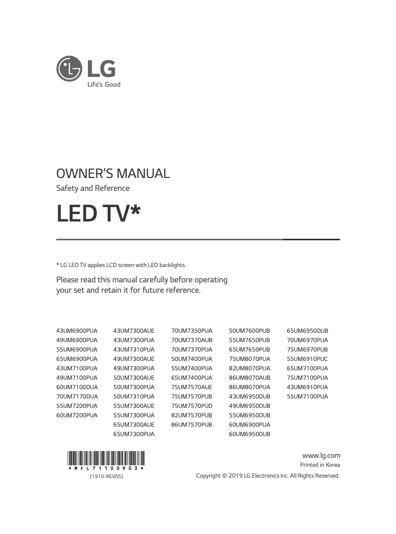 Page 1 de la notice Manuel utilisateur LG 43UM6910PUA