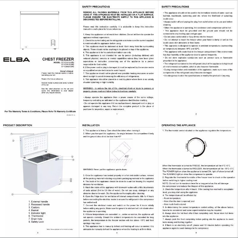 Page 1 de la notice Manuel utilisateur Elba ARTICO EF-E1915(GR)