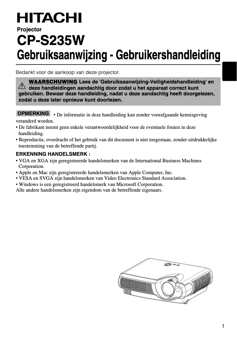 Page 1 de la notice Manuel utilisateur Hitachi CP-S235W