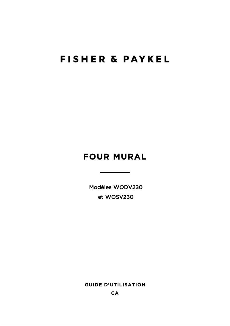 Page 1 de la notice Manuel utilisateur Fisher & Paykel WODV2-30_N