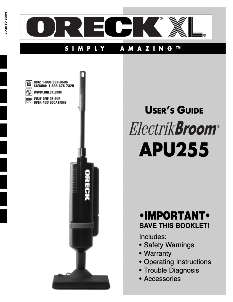 Image de la première page du manuel de l'appareil ElectrikBroom APU255