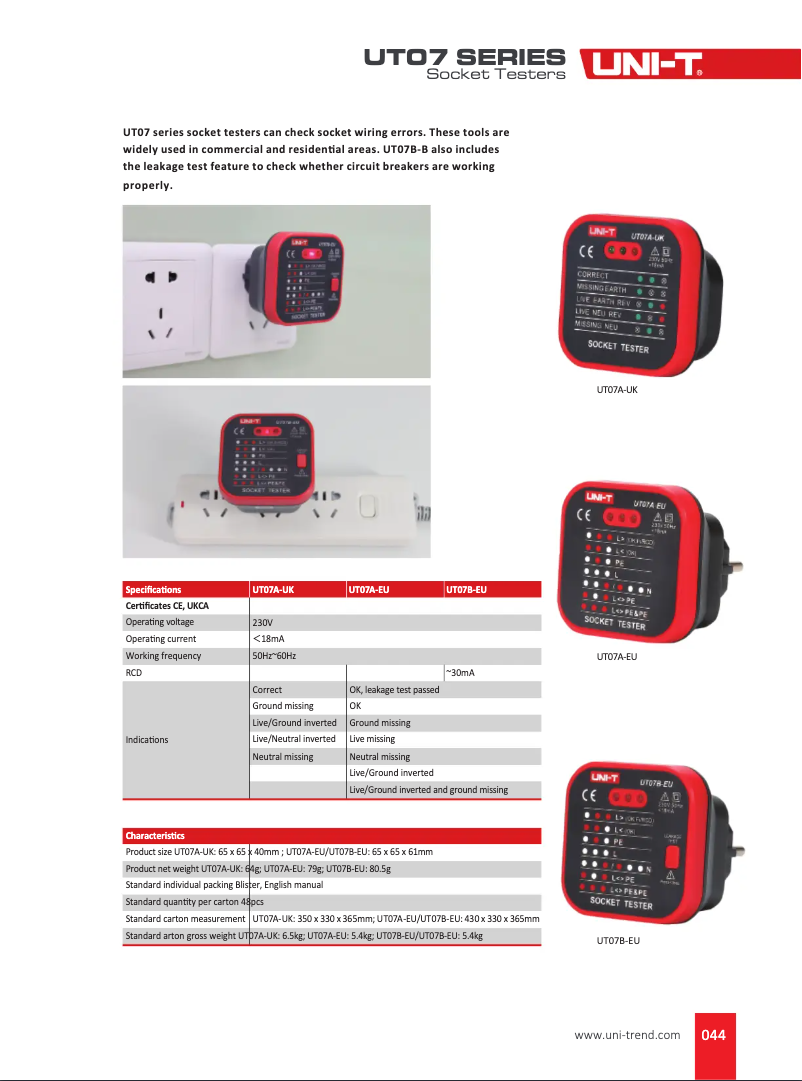 Page n°1 - Manuel utilisateur Uni-T UT07B-EU