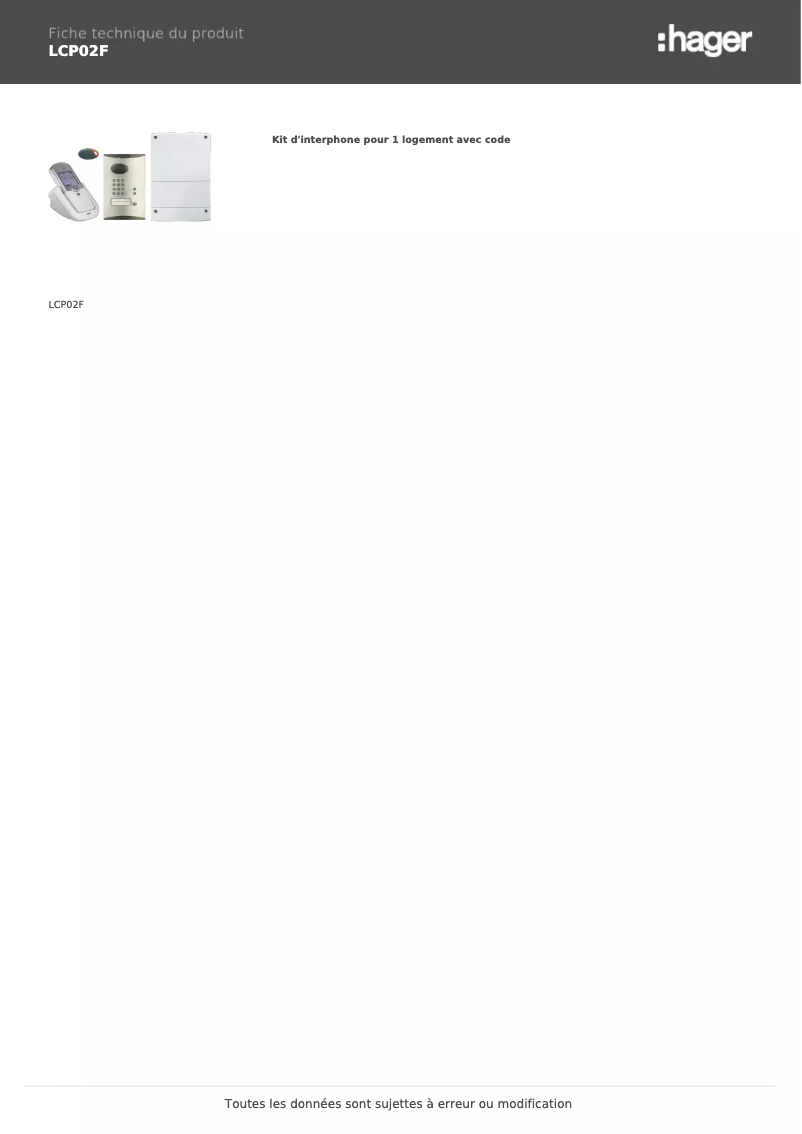 Page n°1 - Fiche technique Hager LCP02F