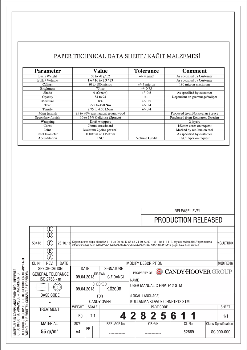 Page n°1 - Manuel utilisateur Candy FCPKS826XL
