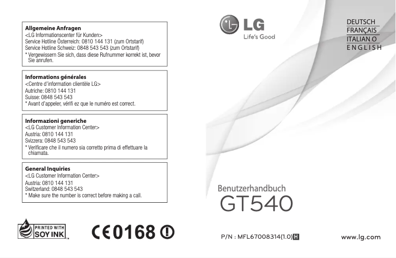 Page 1 de la notice Manuel utilisateur LG GT540