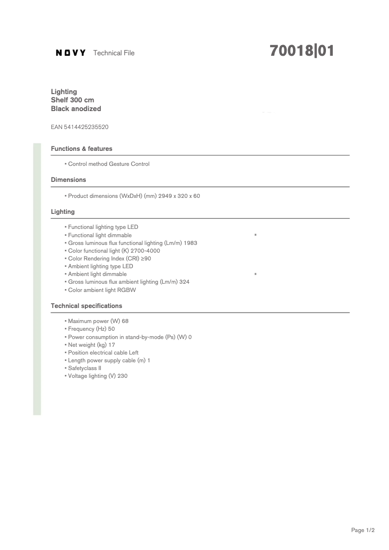 Page 1 de la notice Fiche technique Novy Shelf 70018