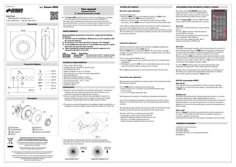 Page n°1 - Manuel utilisateur Vemer TC.Sensor