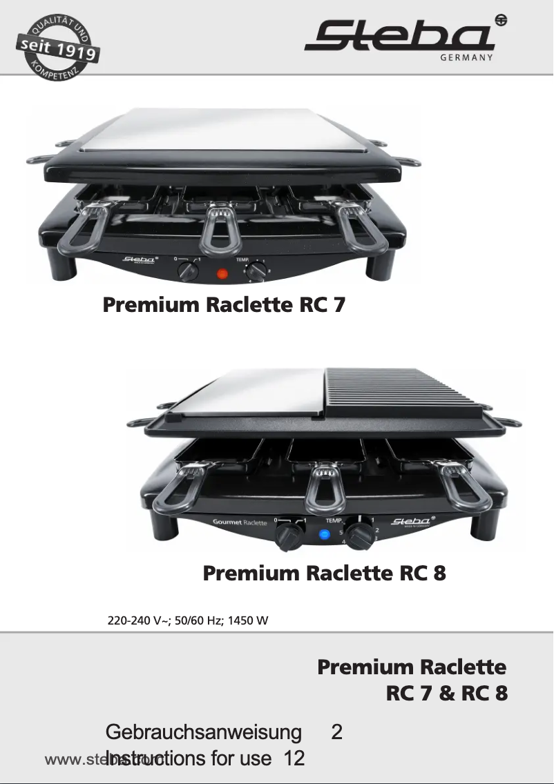 Page n°1 - Manuel utilisateur Steba Premium Raclette RC 7