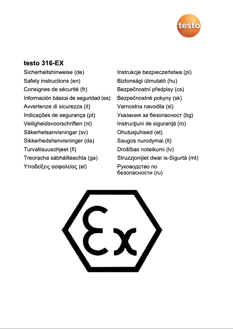 Page 1 de la notice Instructions / montage Testo 316-EX