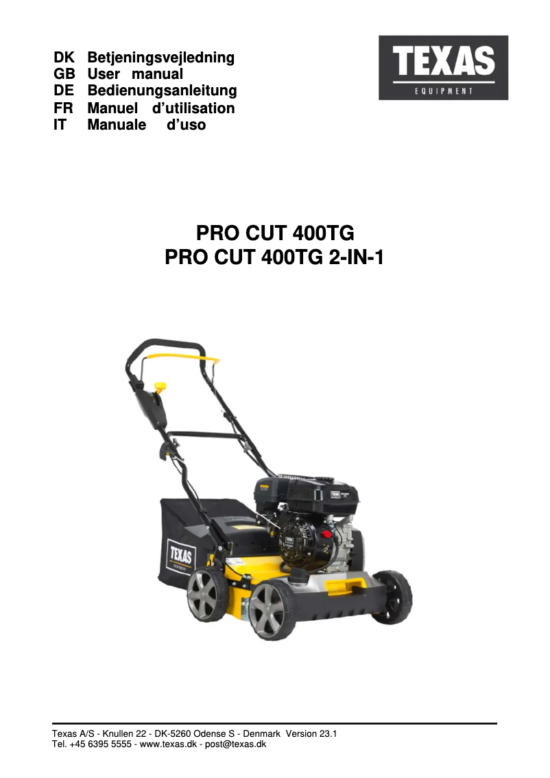 Page n°1 - Manuel utilisateur Texas Pro Cut 400TG