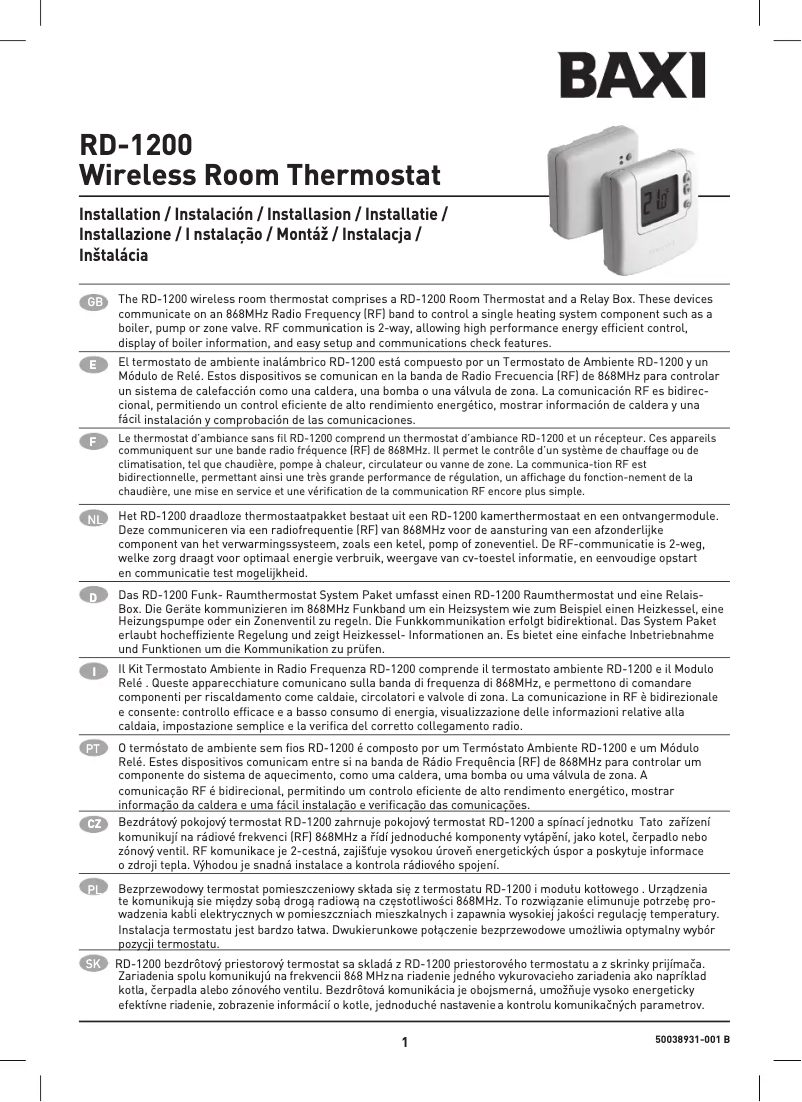 Page 1 de la notice Manuel utilisateur Baxi RX 1500