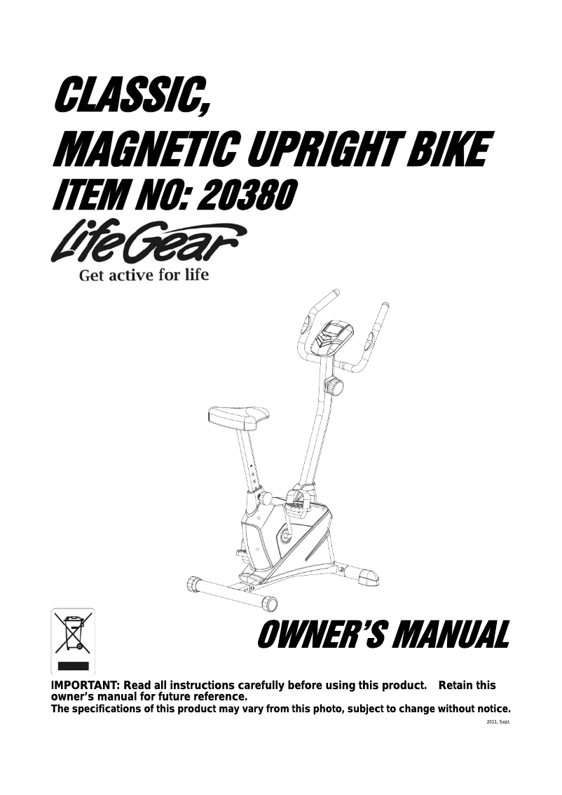 Image de la première page du manuel de l'appareil Classic Magnetic Upright Bike 20380