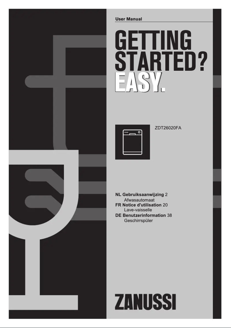 Page 1 de la notice Manuel utilisateur Zanussi ZDT26020FA