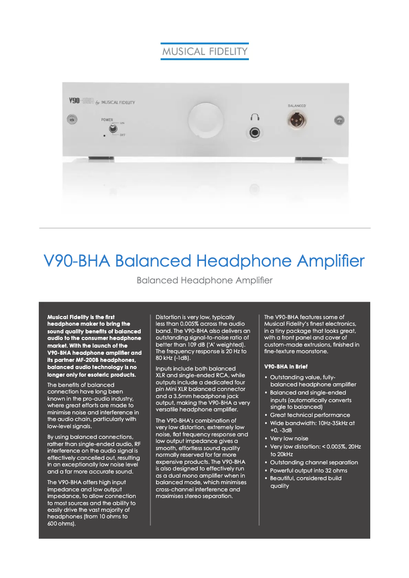 Page n°1 - Fiche technique Musical Fidelity V90-BHA