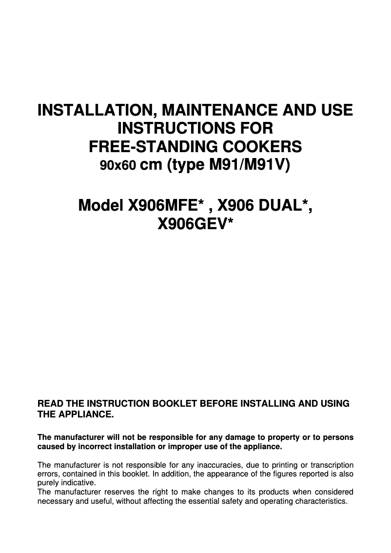 Page n°1 - Manuel utilisateur Bertazzoni X90 6 MFE VI