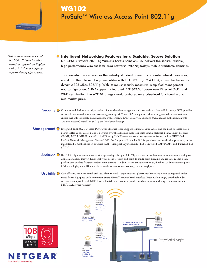 Page 1 de la notice Fiche technique Netgear ProSafe WG102