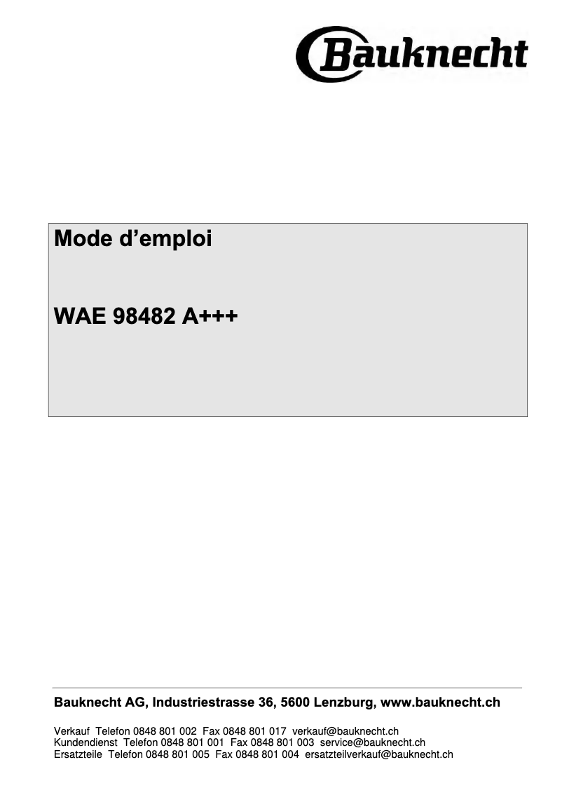 Page 1 de la notice Manuel utilisateur Bauknecht WAE 98482