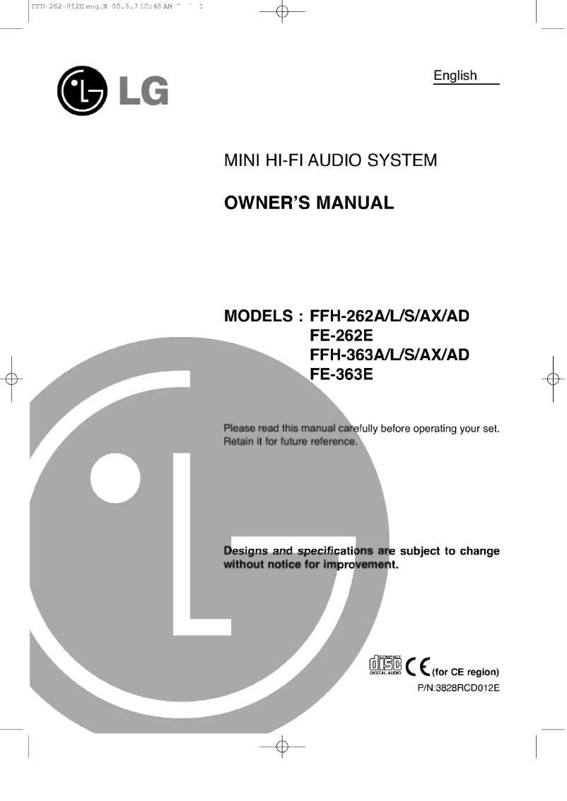 Page 1 de la notice Manuel utilisateur LG FFH-262AX