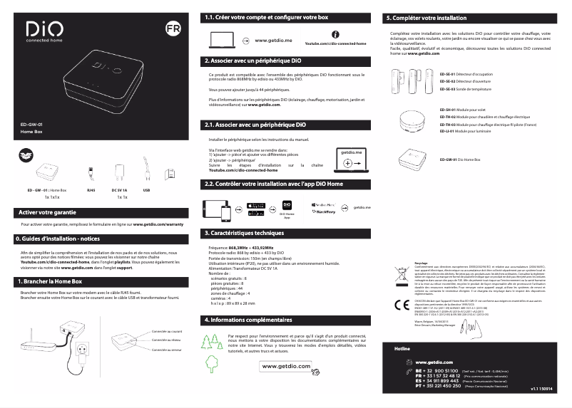 Page 1 de la notice Manuel utilisateur DiO ED-GW-01