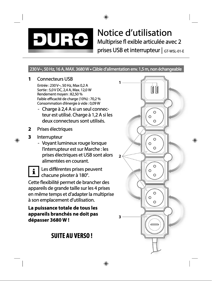 Page 1 de la notice Manuel utilisateur DURO GT-WSL-01-E