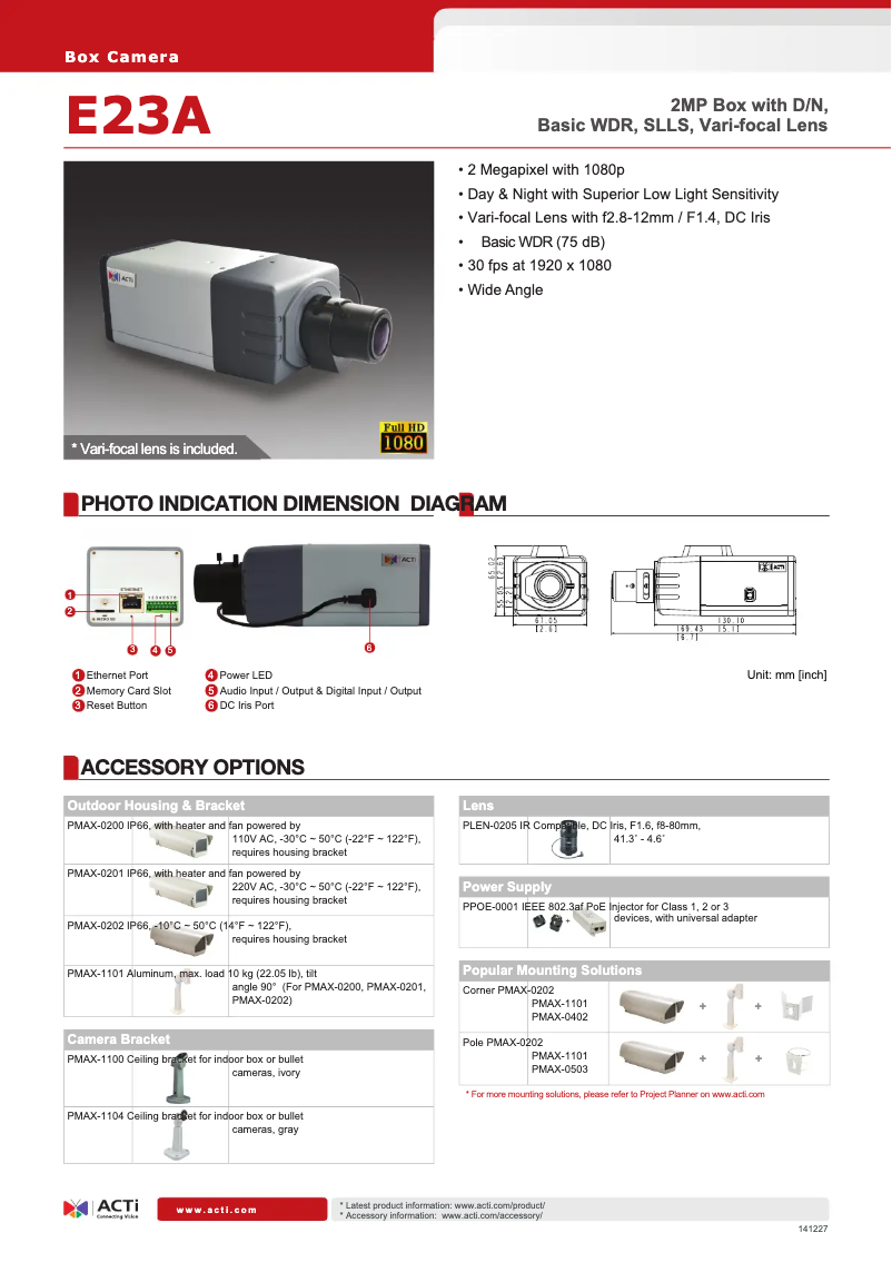 Page 1 de la notice Fiche technique ACTi E23A
